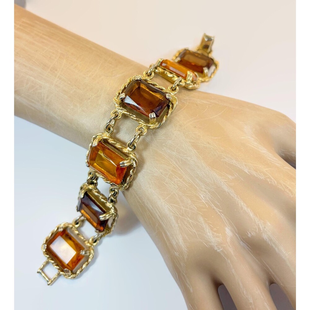 Vintage Sarah Coventry Bracelet, Glass, Gold Tone, Faux Citrine, Chunky, 70s